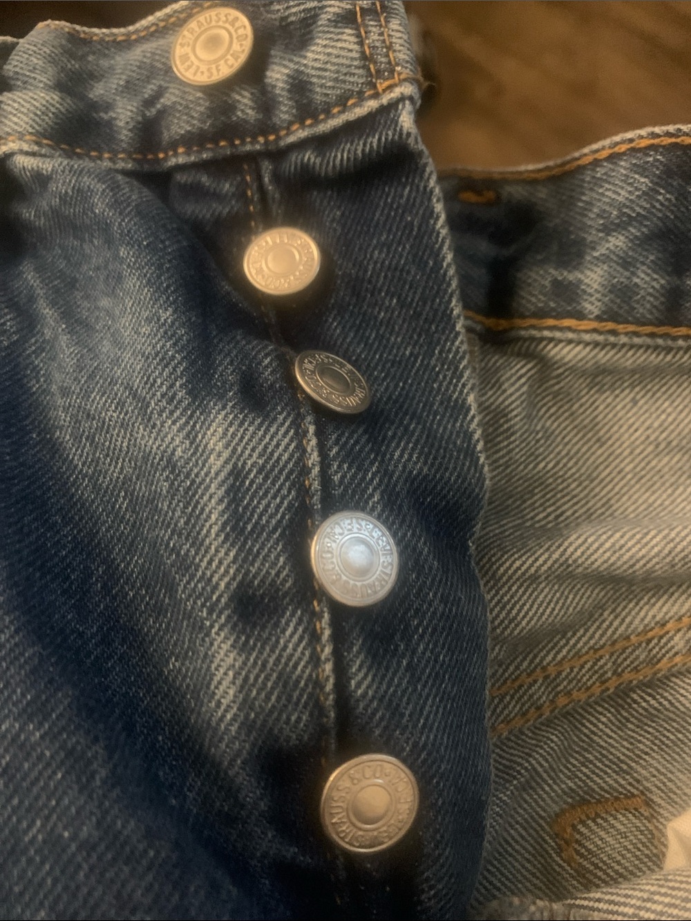 Levi's Distressed Dark Blue Denim Cutoff Shorts - Picture 6 of 8